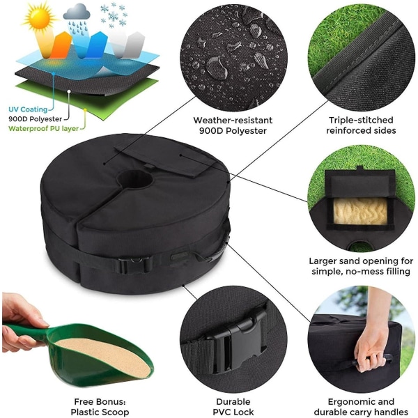 Sandless Patio Beach Telt Base Weight Bag - Rund Paraply Base Sandbag for Outdoor Sunshade - 40x20cm