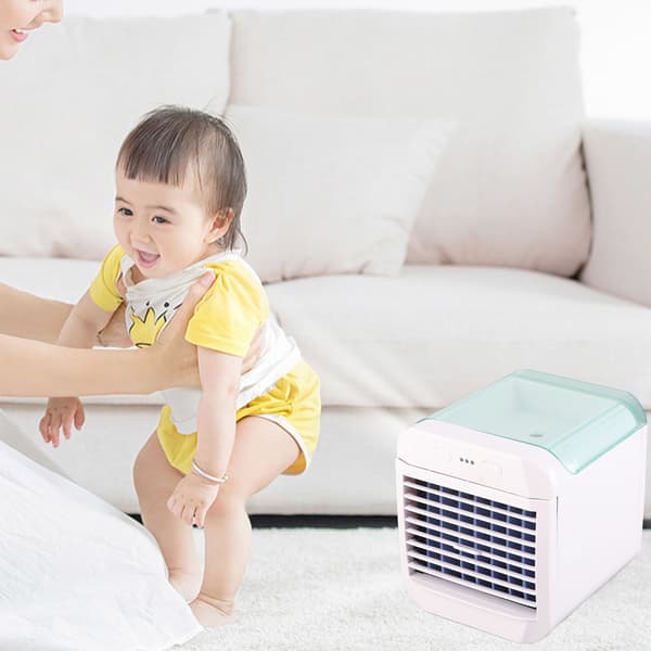 Bærbar Aircondition Mini Køleventilator Luftkøler 3 Vindhastigheder Skrivebords USB-drevet Luftfugter Natlys Ventilator Blå