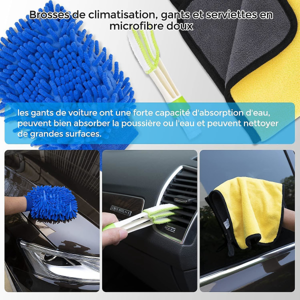 Bilrengjøringsbørstesett - 13 stk Rensesett for bilvaskebørster for bilseter og innvendig rengjøring