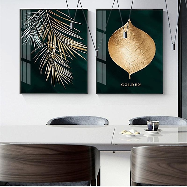 Set med 3 Design Väggaffischer Skog Guldblad Palm Träd Ramlös Väggkonst Dekor För Vardagsrum