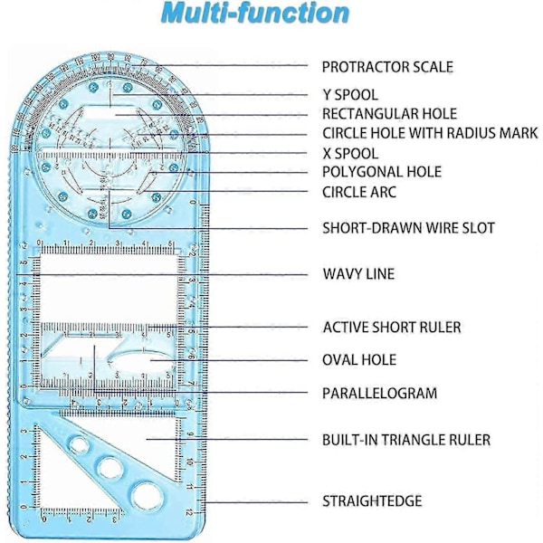 Multifunktionell Geometrisk Linjal, Matematik Ritlinjal, Geometrisk Ritmall Mätlinjaler för Student Skola Kontor