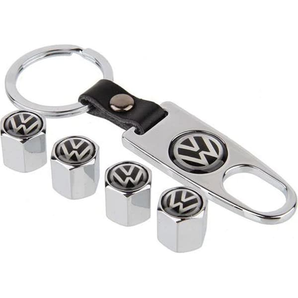 Ventilkåpa med VW-logotyp och silvernyckelring, en storlek