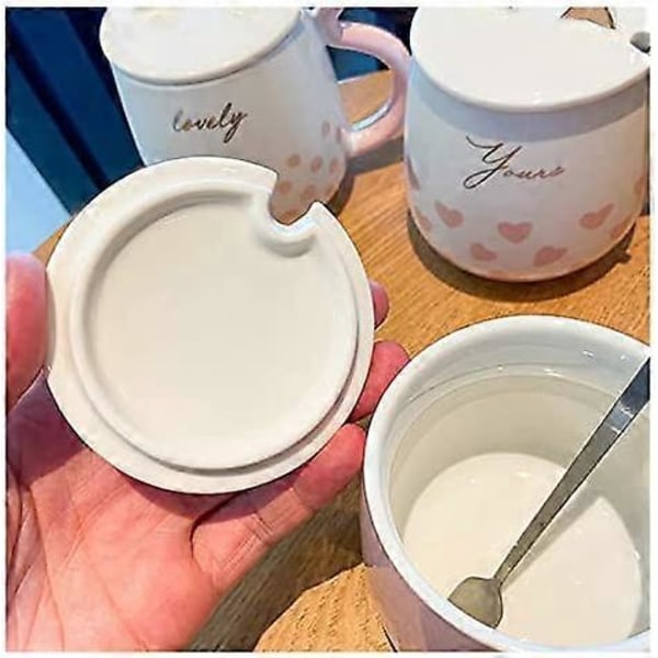 Unicorn Mugg med Lock Sked 3D Söt Keramisk Kaffe Te Kopp Par Mugg Set Födelsedagspresent för Kvinnor Vän Älskare (katt hjärta 430 ml)