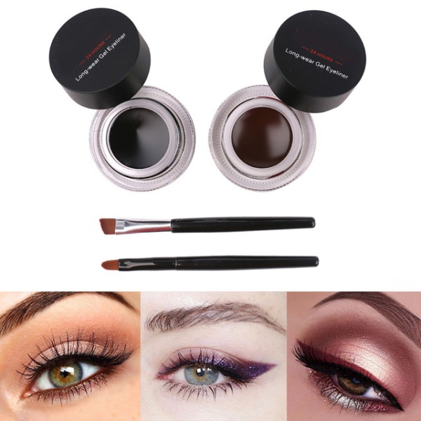 2 st/set Svart Brun Vattentät Eyeliner Gel Långvarig Makeup Kosmetisk Gel Eye Liner Med Borste