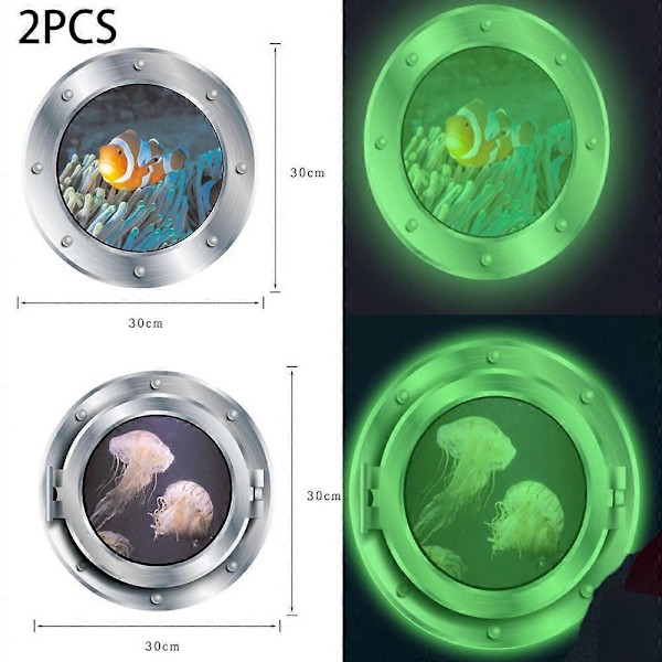 2 st (YGC001+YGC004, grönt ljus) falska självlysande fönsterdekaler tecknade fluorescerande dekorationer, fluorescerande dekal, fluorescerande dekaler