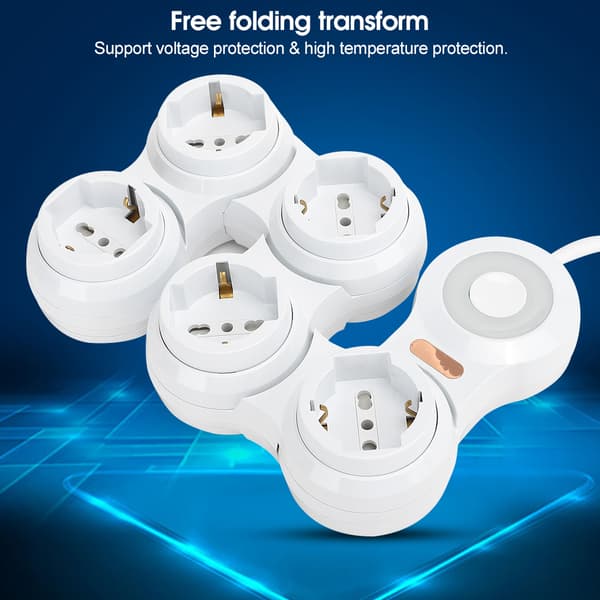 Strømskinne Deformation 5 Konkave Stik 10A med Strømindikatorafbryder (EU-stik 220V-250V)