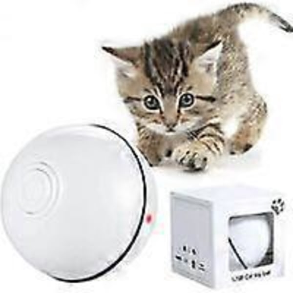 Kissalelu, 360 astetta pyörivä pallo, USB-ladattava LED-urheilulelu (valkoinen)
