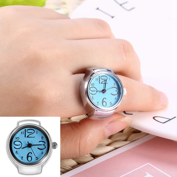 1 stk. Moderigtige Dame Herre Quartz Analog Rund Fingerring Kærlighedsur (Blå)