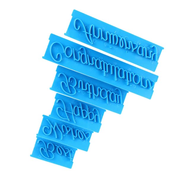 3 sæt håndskrevne bogstavkageprægere DIY plastforme kagedekorationsprintform