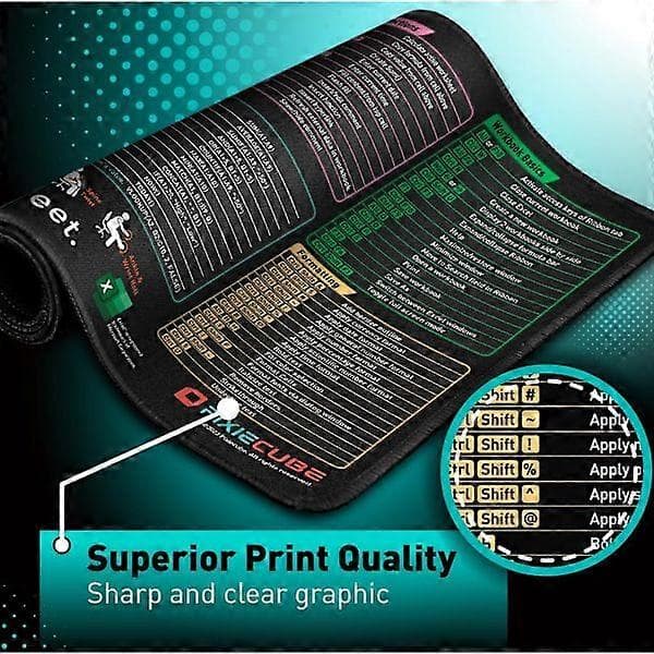Excel-tastatursnarveier musematte - Utvidet stor XL jukselapp spillmusematte | PC Office regneark tastaturmatte | Sklisikker sydd kant