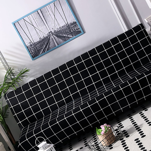 Armlös soffa stretchöverdrag hopfällbar soffa sängskydd överdrag tryckt mjuk soffa överdrag för hem svart gitter