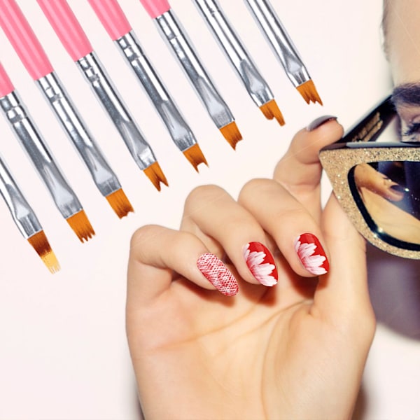 8 st/set Nagelkonstborste Gel UV Nagellackning Blomritning Penna Nagelkonstverktyg
