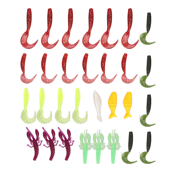 30 st Paddle Tail Swimbaits Lures Mjuka PVC Jiggar Huvuden Curly Grub Lures Fiskebete Kit för Färskvatten och Saltvatten
