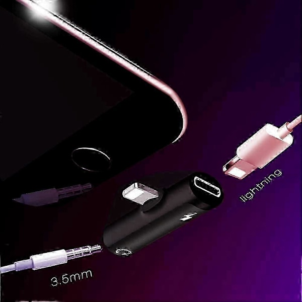 Hörlursadapter, adapter splitter, lightning splitter, ljudadapter svart rektangel