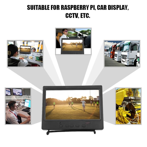 7 tommer bærbar skærm 1024x600 multifunktionsdisplay understøtter HDMi VGa AV-indgang (EU-stik)