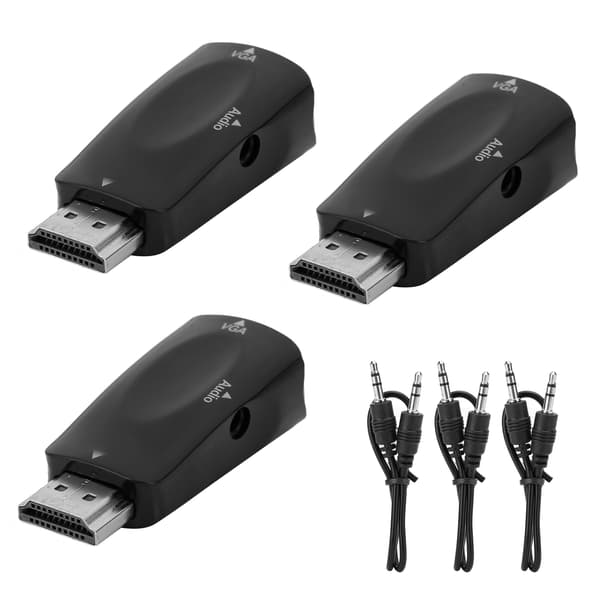 3 sett HDMI hann til VGA hunn-konverter 1080P videoadapter med lydutgangskabel