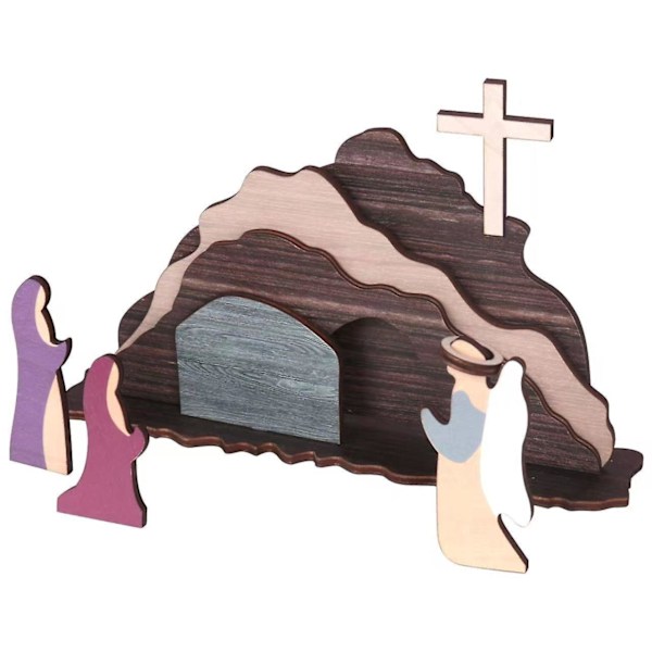Påsk Uppståndelse Scen Set, Trä Påsk Scen Dekoration för Hemmakontor Bord, Kristna Jesus Födelsescen Dekorationer
