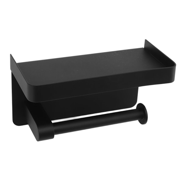 Toiletpapirholder med hylde i rustfrit stål, minimalistisk stil, vægmonteret, vandtæt toiletpapirrulleholder til badeværelse K9 Hem Black