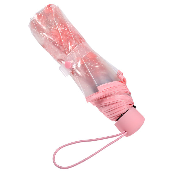 1 kpl läpinäkyvä taitettava sateenvarjo Muodikas prinsessa sateenvarjo kirsikankukka # pinkki