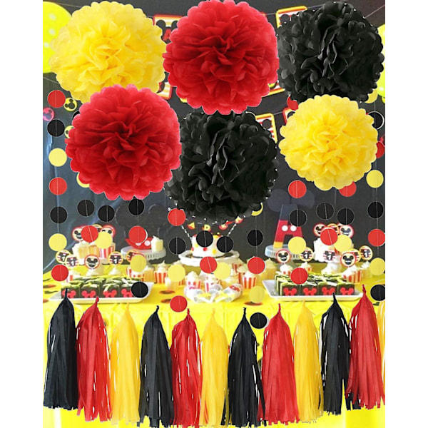 Mickey Mouse Papirvev Tassels - Gul, Svart, Rød Festartikler