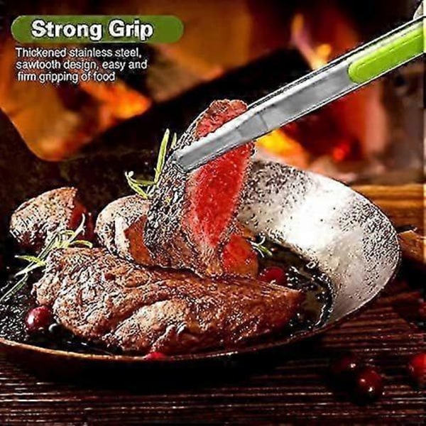 30cm 4 stk. Kjøkkentang i rustfritt stål, serveringstang for matlaging, metallmat tang med sklisikkert komfortgrep, non-stick matlagingstang høy varmebestandighet
