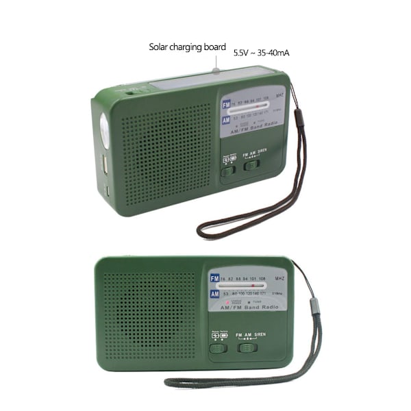 Handvevad radio multifunktionell AM FM-radio med LED-ficklampa nödladdare