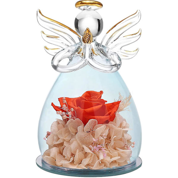 Glasengelstatue med smukke lilla blomster - Perfekt mors dags- eller fødselsdagsgave til mor 4.3X2.9in Engel Orange