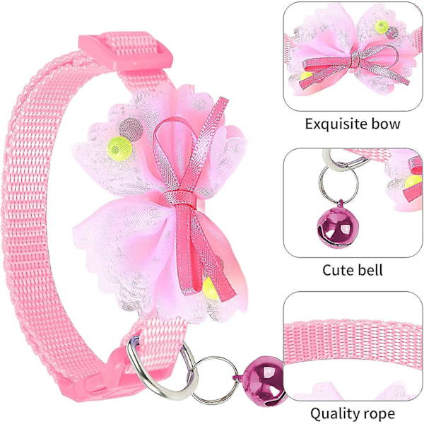 6 stk. Kattehalsbånd med Klokke og Butterfly, Anti-kvælning, Justerbare Sikkerhedshalsbånd, 19-32 cm 6 Farver