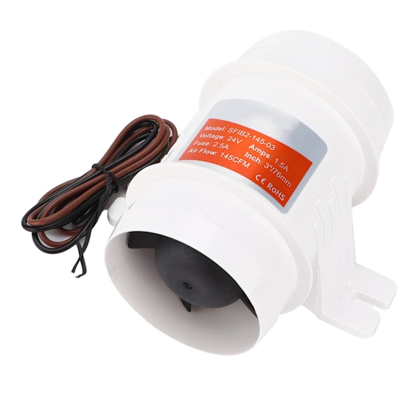 DC InLine-fläkt Vattentät för Motor Nacelle Kök 3-tums Innerdiameter Vent Slang Båttillbehör