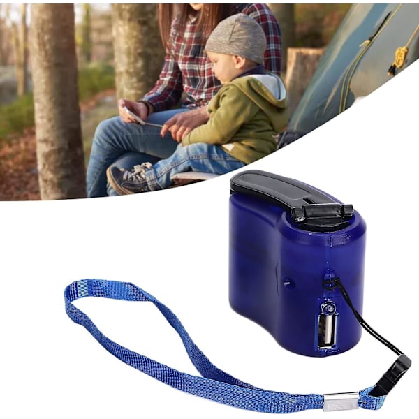 Mini Handvev, USB-radio Ficklampa Mobiltelefon Laddare Bärbar Manuell Nödströmsgenerator Laddare för Utomhusresor (Blå)