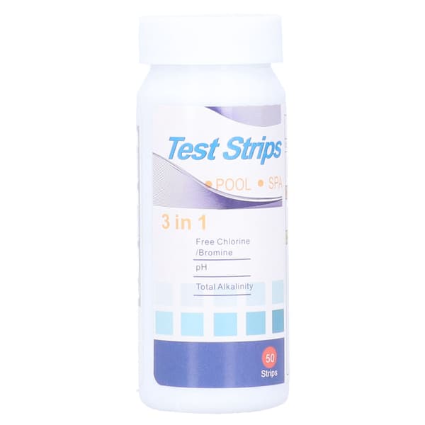 50 stycken 3-i-1 teststickor för spa- och poolvatten, fritt klor/brom, pH, alkalinitet testpapper