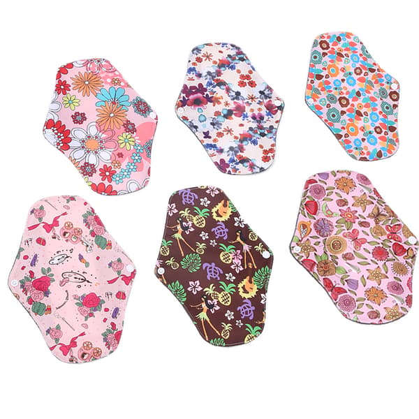 6 stk. vaskbart menstruationsbind af bambuskul til kvinder (M 18 x 25 cm) (M09+M14+M08+M06+M10+M07)