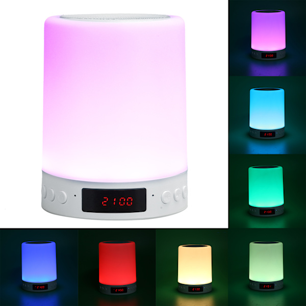 Bluetooth högtalare Väckarklocka Färgglad nattljus Touch Control LED bordslampa för skrivbord