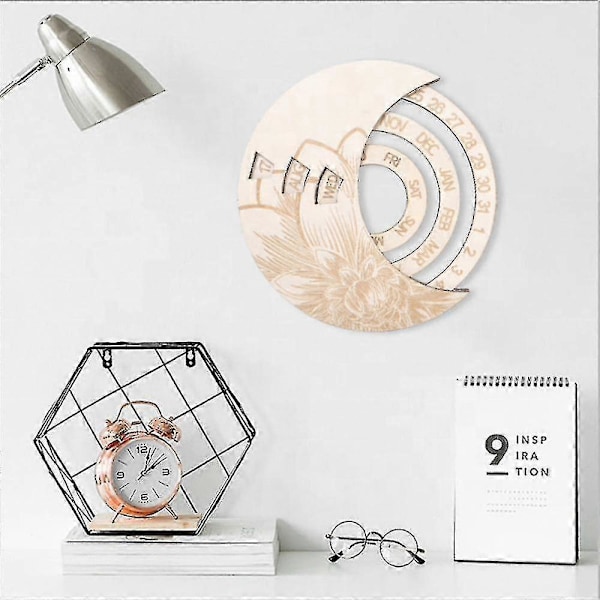 Väggmonterad Evighetskalender i Trä Konst Evig Kalender Väggprydnad Zekai Träfärg