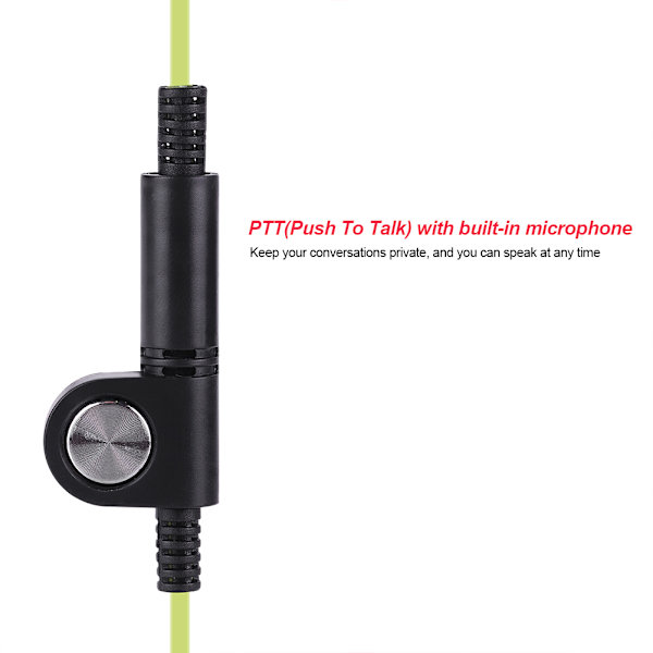 2 väriä 2-nastainen kuuloke PTT Walkie Talkie kuulokkeet litteä kaapeli kuuloke mikrofoni kuulokkeet (vihreä)