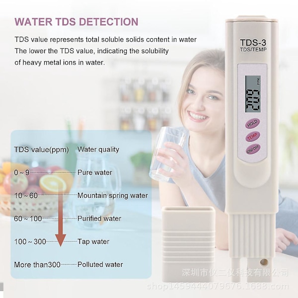 Bærbar Digital LCD Drikkevandsmåler TDS-3 Tester Vandkvalitetspen Temperaturpen