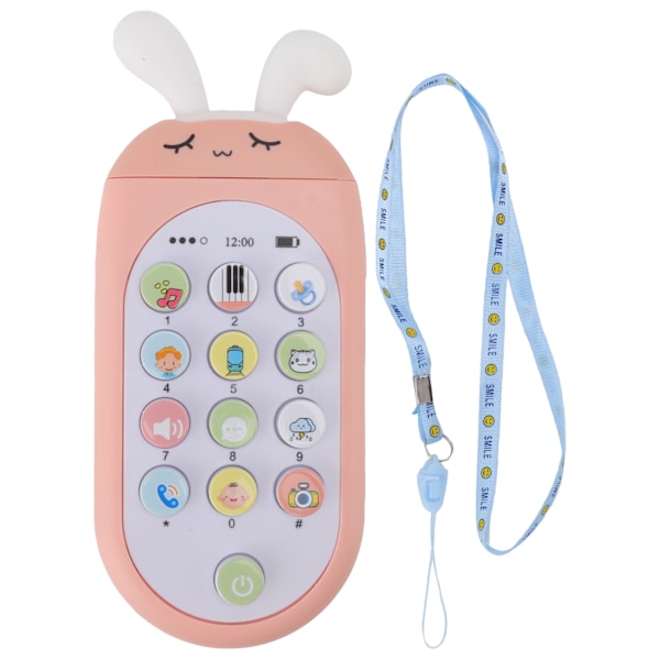 Mobiltelefon Legetøj Tegneserie Tidlig Uddannelse Multifunktionel Musik Telefon Legetøj med Lanyard til Baby Pink