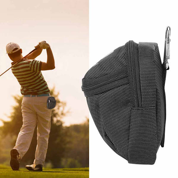 Bärbar liten polyester golfbollsväska Midjepaket tillbehör med nyckelring svart