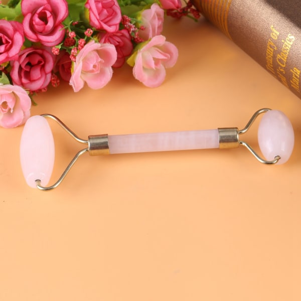 1 stk Rose Quartz Crystal Dobbelthoved Beauty Roller Ansigtshalsmassageværktøj