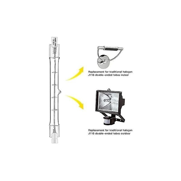 Pakke med 5 R7S Halogenpærer 118mm 200W 230V, R7S Halogenstav 118mm, Halogenpære r7s Dimbar Halogenstavlampe for Byggspotlight, Arbeidslandskap L