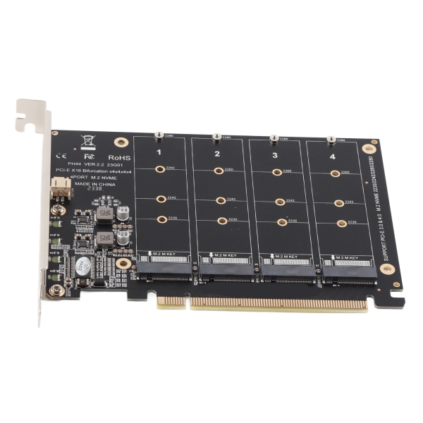 M.2 NVME SSD til PCIE X16 Adapter 4 Port Høyhastighets 4x32Gbps Soft Raid-kort med individuell LED-indikator for datamaskiner