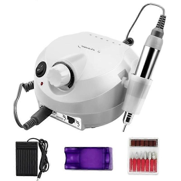 Elektrisk nagelfilmaskin 35000/20000 RPM Manikyr Pedikyr Filset med Nagelverktyg Cutter 303Vit EU