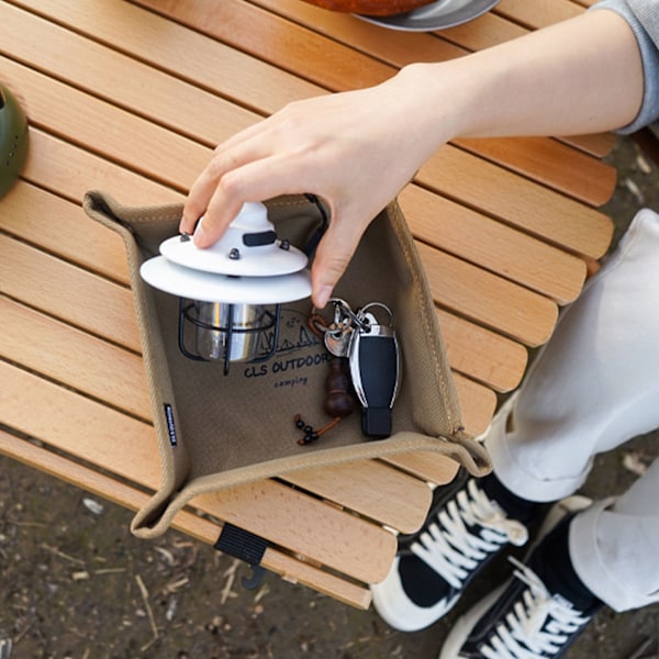 Camping Desktop Organizer Square Khaki Foldbar Bærbar Camping Diverse Box Bakke til Udendørs Rejser M 25cm