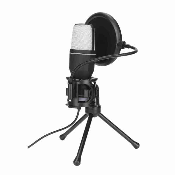 USB-mikrofon 360 graders rotasjon RGB-indikator Spillmikrofon med frontrute og stativ for PS5 PC