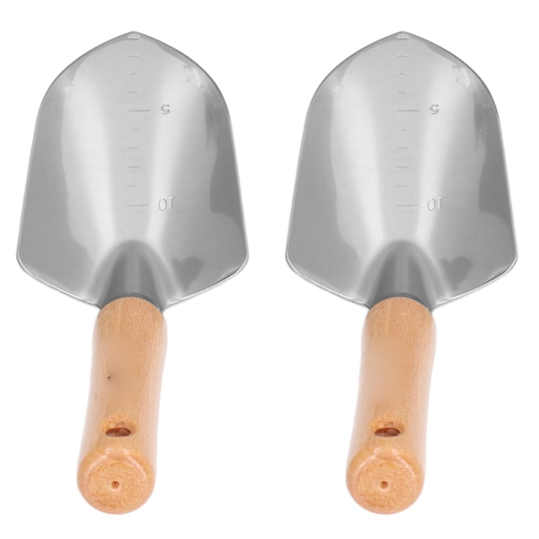 2 stk rustfritt stål hagespade med skala for potteplanter