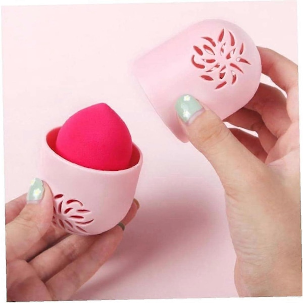2 stk. Silikone Beauty Sponge Box Pulver Opbevaring Æggeholder Tørring Kosmetisk Stativ Sikker Boks Makeup Acc