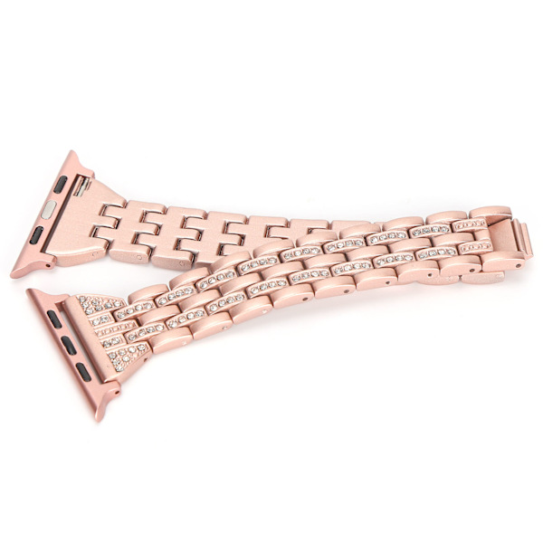 Klockarmband Dubbla Rader Rhinestones‑Späckad Ersättningsmetallrem för IOS Watch 42mm / 44mmRosa
