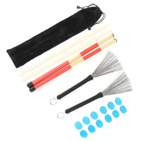 Drumstick Kit Rute Brush Damper Set Musikinstrument Speltillbehör med påseM02761 Blå