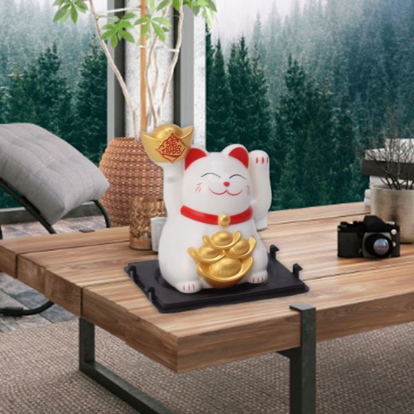2-tommers solcelledrevet vinkende arm Lucky Cat Ornament Bydende vinkende hånd Rigdom Fortune Cat White