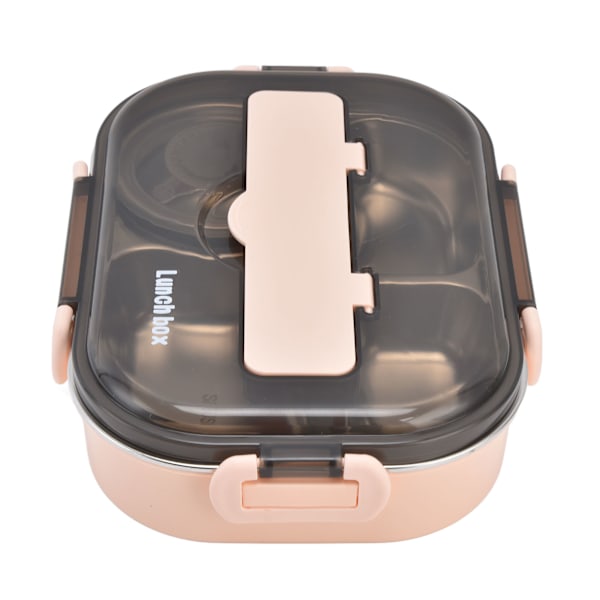 Bærbar 304 rustfritt stål lunsjboks for barn 1,3L fire roms Bento-boks med suppebolle spisepinner skje rosa